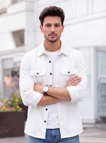 Image of Amazon Brand - INKAST Men's Cotton Blend Button Down Shirt | Long Sleeve Casual Lightweight Breathable Collared Shirts | Soft Comfortable Everyday Wear |Two Flap Chest Pockets |Using like Jacket Shirt