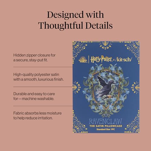 Kitsch & Harry Potter Satin Pillowcase W/Zipper - Size 19x26, Ravenclaw - image 3
