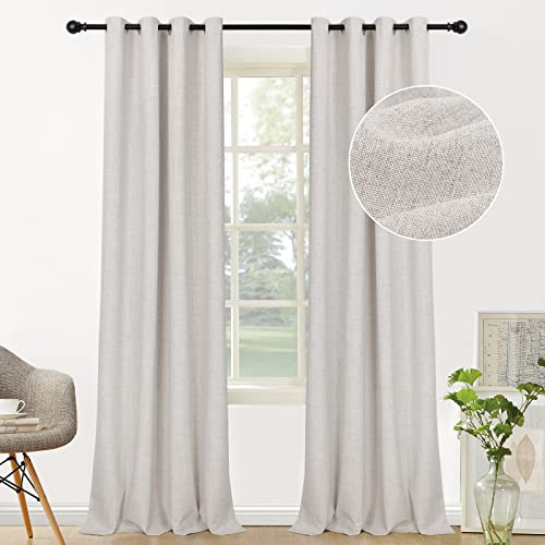 Zeerobee 100% Blackout Curtains For Bedroom 84 Inches Long 2 Panels Set Linen Textured Blackout Curtains & Drapes With Black Liner Thermal Insulated Grommet Curtains, W50 X L84, Beige #TOP27