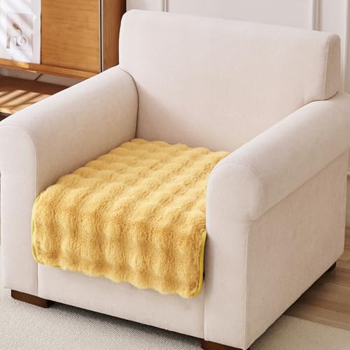 Image of HOKIPO 'FurHug' Luxury Faux Rabbit Fur Anti Slip Sofa Seat Mat for 1 Seater, Honey Yellow (NEW-5010-YLW*1)