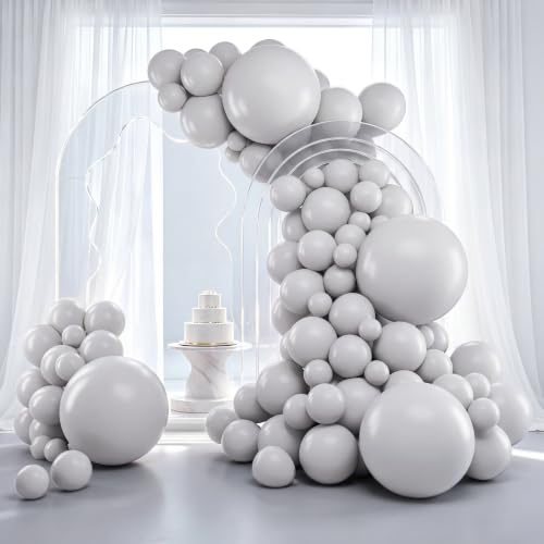 Image of RUBFAC 129pcs Gray Balloons Different Sizes 18 12 10 5 Inches Matte Grey Latex Balloon Garland Arch Kit for Birthday Party Graduation Baby Shower Wedding Holiday Decoration