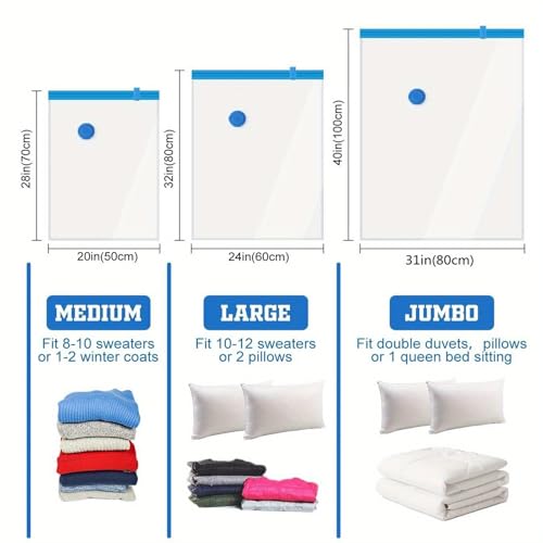 Image of Vacuum Storage Bags for Clothes, Blankets, Comforters, Jackets - 5-Pack Space Saver Compression Bags with Hand Pump - Airtight Resealable Bags for Travel & Home Storage
