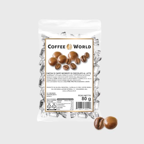 Ciocoworld 480gr - Granos arábica recubiertos de chocolate con leche, pequeños chocolates en porción individual Coffee World (6 bolsitas de 80g)