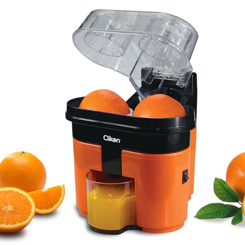 Clikon 2 in 1 Citrus Juicer with Dual Squeezer Technology One Touch Operation Built-in Citrus Slicer 90 Watts 2 Years Warranty Orange and Black - CK2258