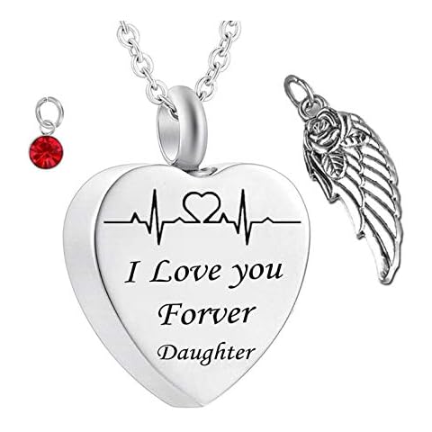 Hoisy Ashes Keepsake Outdoors, Cremation Jewelry for Ashes for Men Heart Electrocardiogram I Love You Forever Daughter Silver 50X2cm Cover