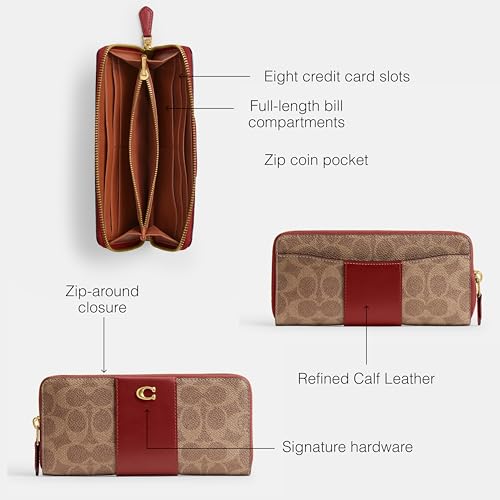 COACH Women's Slim Accordion Zip Travel Accessory-Envelope Card Holder, B4/Tan/Ruby, One Size3