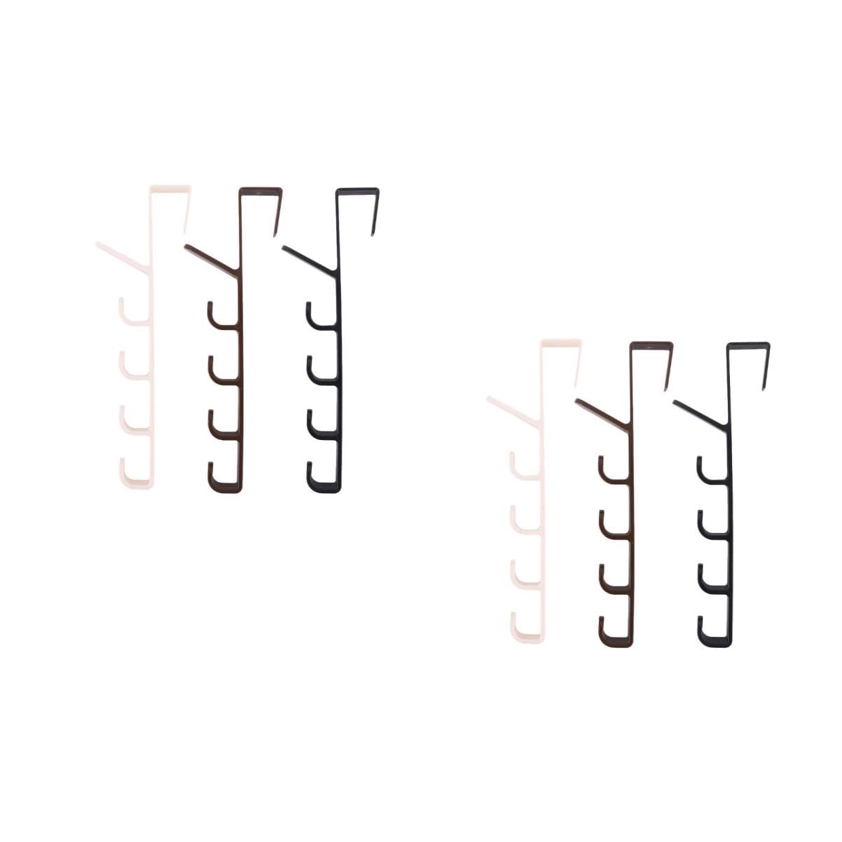 Cabilock 2sets 3pcs Over The Door Hooks Resin Five Section Hanger for Towels and Bags Easy Install Door Hook Rack Black Coffee White for Bedroom Kitchen and Office 3pcs*2