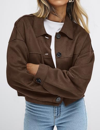PRETTYGARDEN Women's Faux Suede Cropped Jacket Casual Lightweight Fall Fashion 2025 Winter Coats Outerwear Trendy Clothes3