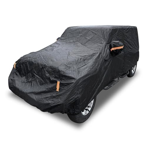 Image of Winunite Waterproof Car Cover Compatible with Jeep Wrangler 4XE CJ YJ TJ JK JKU JLU JL Unlimited 4 Door 1965-2023 Custom-fit Covers for Snow Rain Dust Hail Protection with Zipper Door, Black