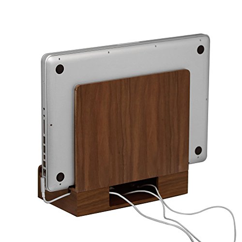 G.U.S. Multi-Device Charging Station Dock & Organizer - Multiple Finishes Available. for Laptops, Tablets, and Phones - Strong Build, Walnut with 4-Port USB Power Strip