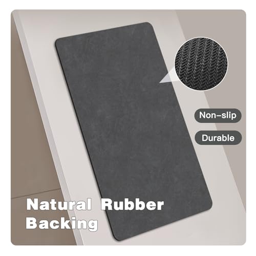Bath Mat, Bathroom Rugs Non Slip Washable Thin Absorbent Quick Dry Bath Mat Fits Under Door Bathroom Floor Mat Perfect for Bath, Shower, or Sink 24"x60" Dark Grey