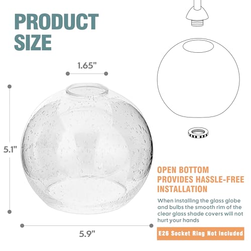 Image of 3 Pack Clear Seeded Glass Shade Replacements, Globe Glass Lamp Shade Covers for Light Fixtures, 1.65 Inch Fitter Globes Lampshades for Wall Sconces Chandelier Pendant Lights Bath Vanity Lights