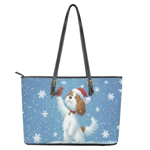 Image of Coldinair Christmas Leather Tote Bag for Women with Zipper Large Shoulder Tote Bag Shopping Casual Travel Bag Handbag Purse