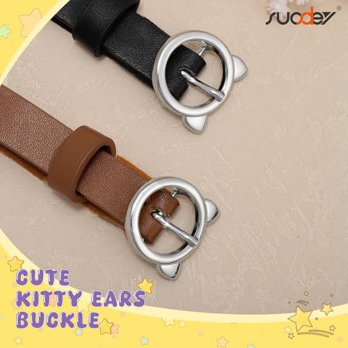 SUOSDEY 2 Pack Girls Skinny Leather Belt with Cute Alloy Pin Buckle Belt for Kids Girls Uniform Jeans Dress Pants3