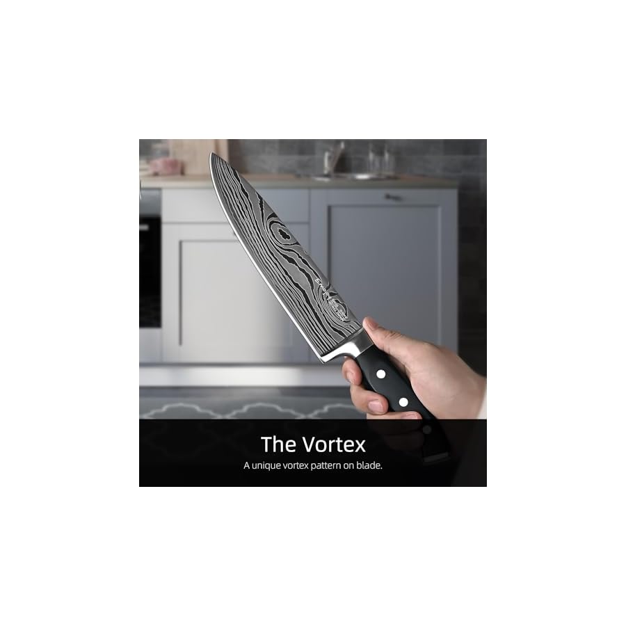 Knife Set, Emojoy 18-Piece Knife Sets for Kitchen with Block, Stainless Steel Kitchen Knives with Built-in Sharpener, Kitchen Shears and Carving Fork, Black