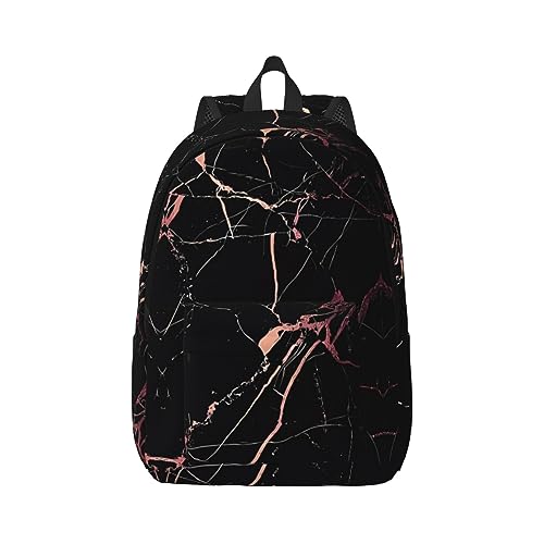 Mochila casual de lona negra y oro rosa para ordenadores portátiles y libros de texto