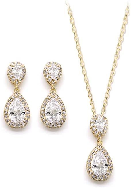 UDYLGOON UDORA Teardrop Cubic Zirconia Drop Earrings Necklace Bridal Jewelry Sets Wedding Prom Gifts For Bridesmaid