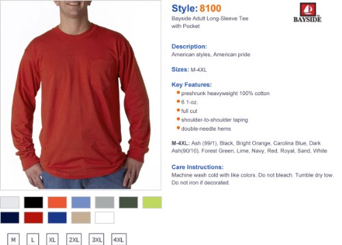 Bayside Adult Long-Sleeve Tee With Pocket 8100 - Dark Ash_Xl #TOP2