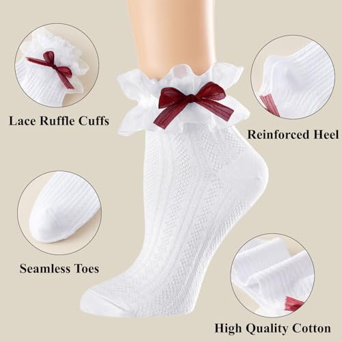 BIVOLU Womens Ankle Socks Lace Ruffle Frilly Cotton Cute Princess Ankle Dress Lace Socks for Girl 1 Pack4