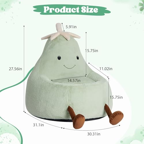 Image of 31 Inches Memory Foam Bean Bag Chair - Ultra Soft Faux Rabbit Fur Sofa with Handle & Machine Washable Cover, Comfy Lazy Chair for Kids Teens, Perfect for Reading Gaming in Living Room Bedroom,Green