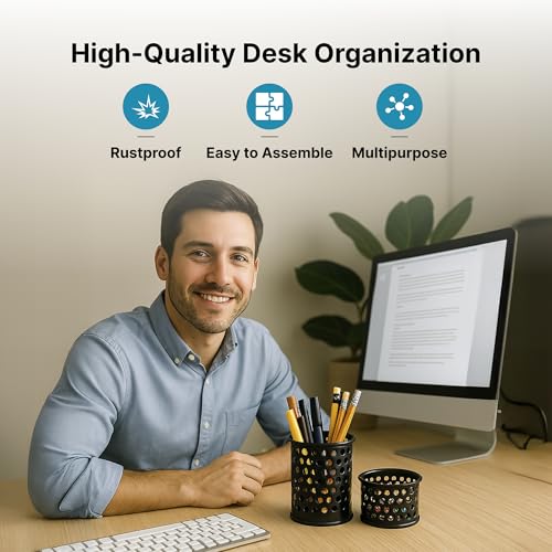 Image of The Better Home | Pencil Holders | Metal Made | Study Table Accessories For Kids Home Office | Set of 2 | Metal Mesh Design | Desk Organizer Pen Stand | Ideal for Office Study Table,Black