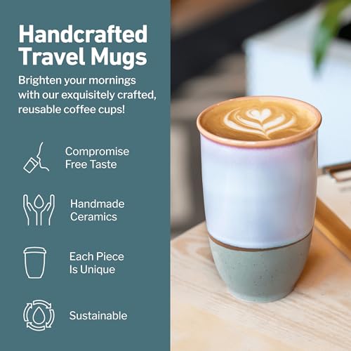 Image of NOVA CERAMICS Travel Mug - Portable Coffee Tumbler - Unique to Go Mug - Microwave & Dishwasher Safe Purple Coffee Tumbler - Gifts for Women Men Him Her - 12oz - Horizon
