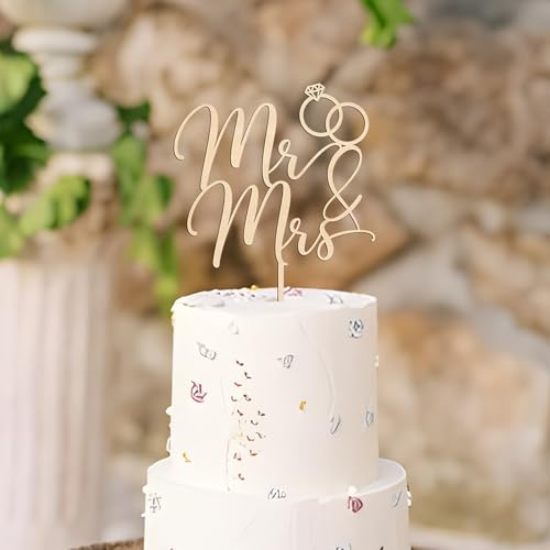Mr Mrs Cake Topper,Wooden Bride to Be Cake Pick Wedding Party Decorations Bridal Shower Wedding Cake Decoration Supplies