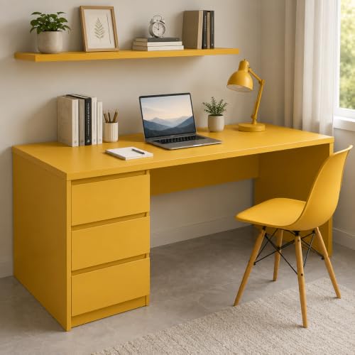 Image of Vinyl Contact Paper Decorative for Cabinets Countertops Kitchen Shelves Liner Self Adhesive Film Peel and Stick Waterproof Removable Wallpaper (Inches 24 x 300, Matte Yellow)