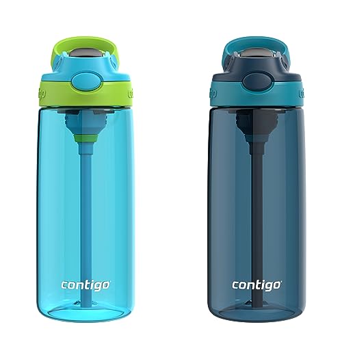 Contigo Kids 20oz 2-Pack Aubrey Water Bottles with Cleanable Silicone Straw Spill-Proof Lid Dishwasher Safe Blue Raspberry/Cool Lime & Blueberry/Juniper BPA-free