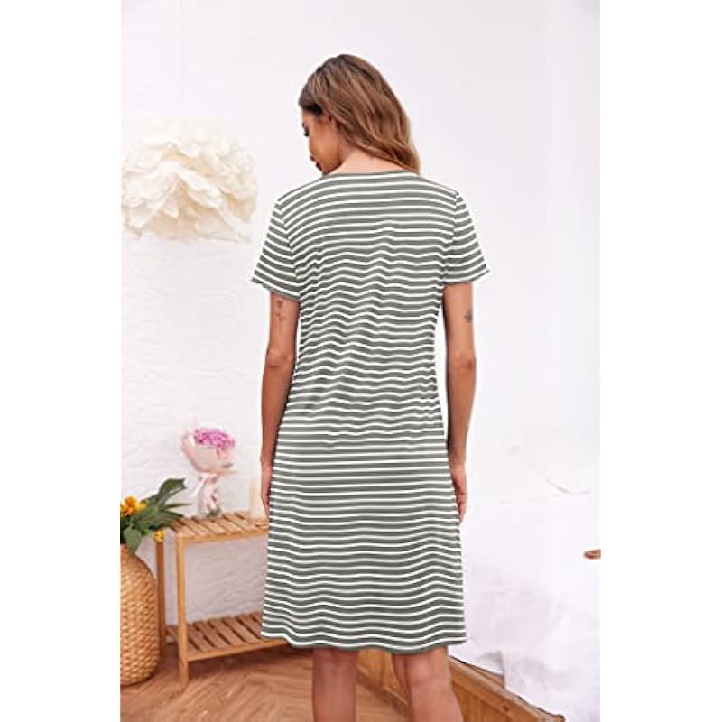 Ekouaer Womens Nightshirt Short Sleeve Button Down Nightgown V-Neck Sleepwear Pajama Dress 상세이미지 5