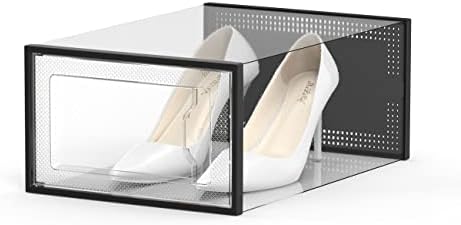SEE SPRING 12 Pack Shoe Storage Box, Clear Plastic Stackable Shoe Organizer for Closet, Space Saving Shoe Rack for Entryway Sneaker Container Bin Holder (Black)