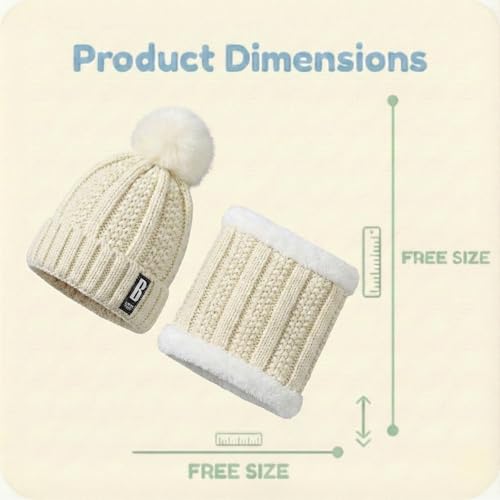 Image of Kraptick Women's Winter Beanie Cap and Scarf Set with Soft Fleece Lining, Thick Cable Knit Woolen Cap for Ladies & Neck Warmer for Extreme Cold Stylish Pom Pom Hat & Scarf Set -7