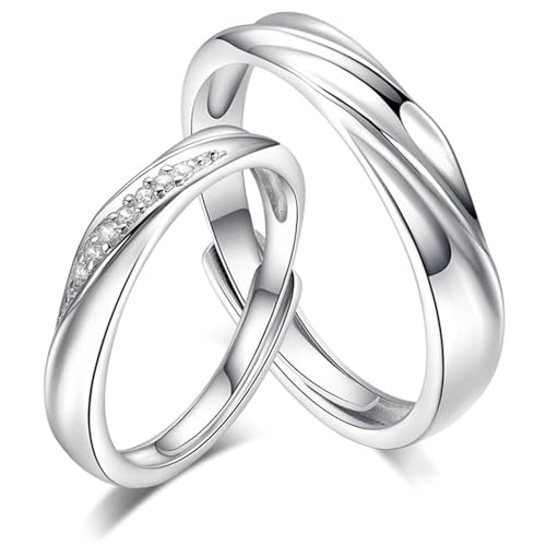 Bagues fiançailles elle et lui avec oxyde de zirconium et anneaux réglables