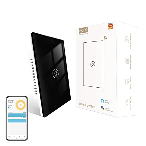 MOES Dimmer Switch for LED Lights, Full Range Dimming, WiFi Smart Light Switch Neutral Wire Required, Single Pole, 300W INC, 75W LED/CFL, Smart Life/Tuya APP Remote Control,White Single Dimm