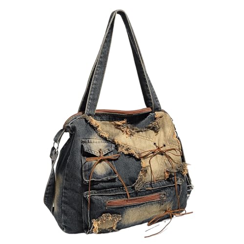 Bolso tote de gran capacidad estilo Y2K azul miniatura 1