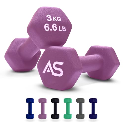 Allure Sphere Neoprene Dumbbell Set For Home Gym Exercise - Anti Slip Fitness Equipment For Pilates Cardio Training - Anti Sweat Hex Dumbbells in 1Kg 2Kg 3Kg 4Kg 5Kg In Pair (Pink 3Kg*2=6Kg)