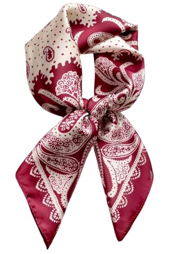 MINIDORA Satin Scarves for Women 27.5 27.5 inches Medium Square Elegant Silk Feeling Head Scarf D0093-Wine Red