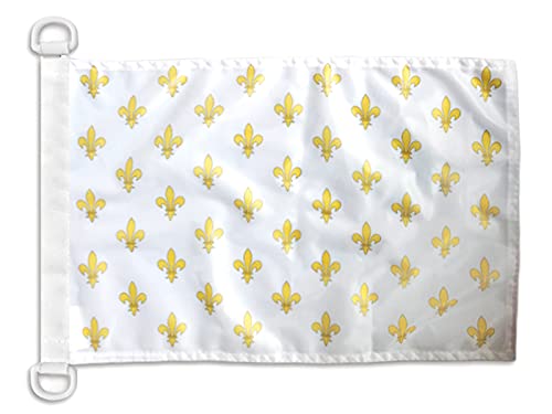 AZ FLAG - Drapeau Fleur de Lys Blanc et Or - 45x30 cm - Pavillon Nautique Royal Français Spécial Bateau Et Extérieur En Maille Bloquée Avec Anneaux Plastiques Intégrés - 30g