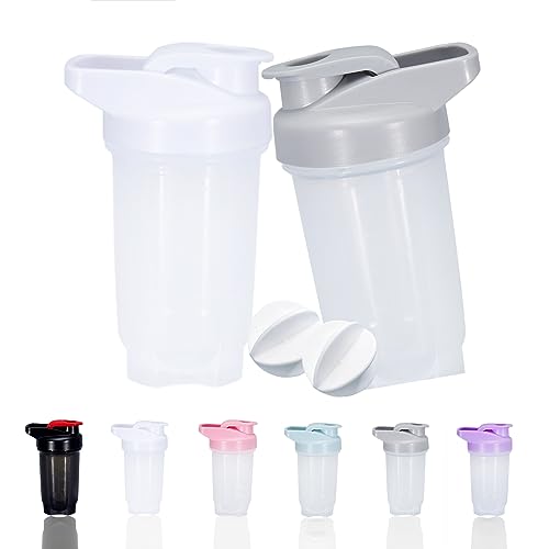 GAISHION Shaker Bottle Protein Shakes Cup e 10 oz/300 ML Shaker Bottle con sfere frusta, set di bottiglie shaker per proteine, senza plastica BPA (grigio + bianco (2 pezzi)