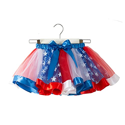 Girls 4th of July American US Flag Tutu Skirts with Red White Blue Stars Necklace Patriotic Hair Bows Clips2