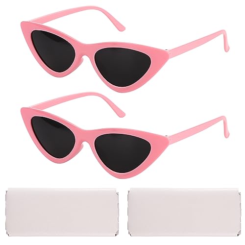 BOXOB 2pcs Cat Eye Sunglasses for Women Sunglasses Retro Cat Eye Sunglasses for Bachelorette Party with Sunglasses Pouches