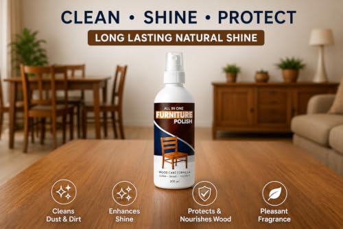 Image of All-in-One Wood Furniture Polish Spray (100ml) with Applicator Sponge | Scratch Remover, Cleaner, Shiner & Protector for Wooden Surfaces | Restores Natural Gloss Finish (Pack of 2)