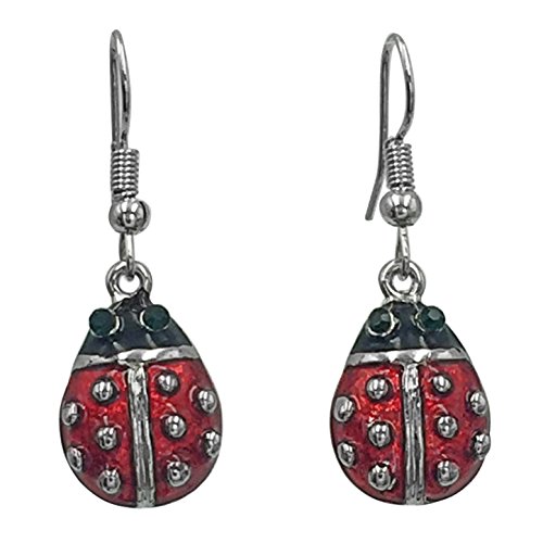 Gypsy Jewels Nature Themed Animal Drop Dangle Earrings (Red & Black Silver Tone Ladybug)