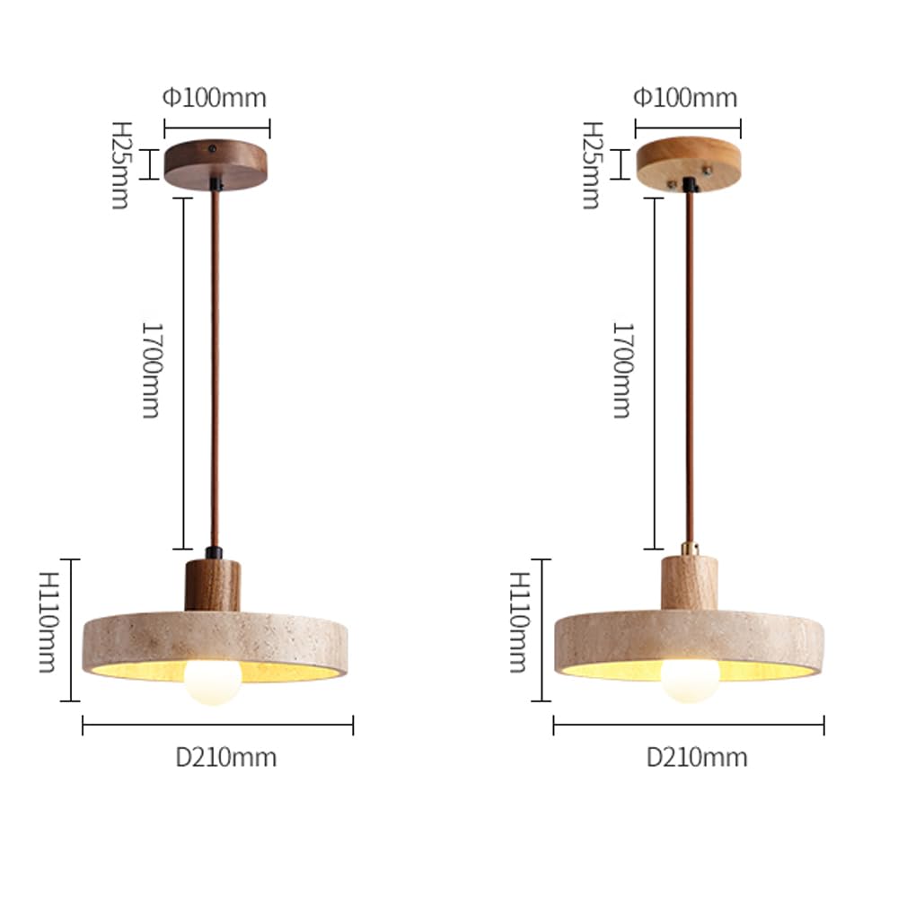 Luminaire suspendu rond, îlot de cuisine, lampe à suspension en pierre de grotte jaune, tasse en bois, éclairage de plafond suspendu long et réglable, lustre rétro Wabi Sabi en travertin jaune, lampes
