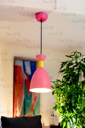 Image of Prop It Up Modern Pendant Light, Pink and Yellow Bell Shape, Ceiling Mount Hanging Lamp, Without Bulb