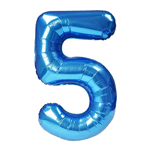 Geburtstag Zahlen Folienballon 5 Blau Zahlen Folienballon Geburtstagsdeko TEICTS-XXL für Kinder Erwachsene Geburtstagsdeko Jahrestag Deko Zahl Ballon Geburtstag Dekoration 80CM (5) Cover