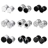 FIBO STEEL 9 Pairs Fake Gauge Earrings for Men Women Stainless Steel Stud Earring Round Cheater Plug Earring Faux Gauges Ear Tunnel Mens Earrings