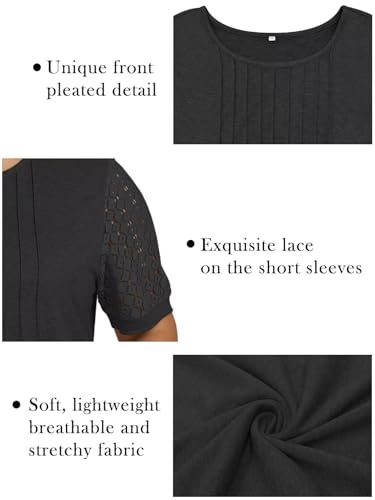 VISLILY Womens-Plus-Size-Summer-Tops Dressy Lace T Shirts Trendy Short Sleeve Blouses Flowy Pleated Crewneck Tunics XL-5XL4