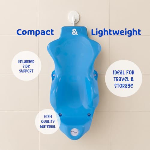 Image of Bumtum Baby Bath Sling & Seat - Plastic Bath Chair with Non-Slip Suction Base for Toddlers (Blue)