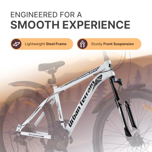 Image of Urban Terrain Galaxy Ultra Multispeed High Performance Mountain Cycles for Men with Front Suspension and Dual Disc Brake MTB Bike 27.5T (21 Speed, White)